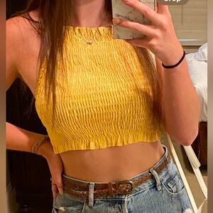 Pale yellow halter crop size small open back
